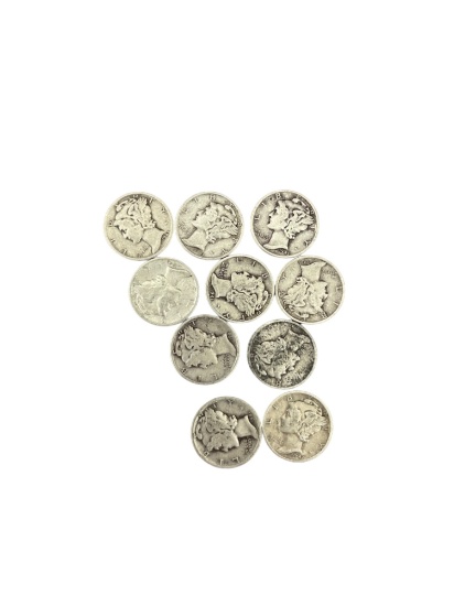 MIxed Dates Vintage Silver Dime Mercury Liberty Coin Collection Lot of 10