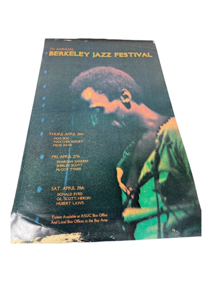 VIntage 7th Annual Berkeley Jazz Festival Poster Various Artists Approx 15"x22 1/2"