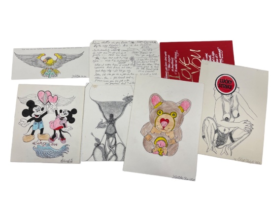 Prison Inmate Art Drawing and Letter Collection Lot