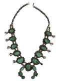 Vintage Native American Indian Navajo Turquoise Sterling Silver Blossom Necklace