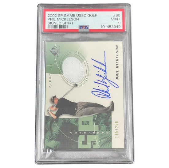 2002 Phil Mickelson SP Game Used Golf Signed Shirt #8 175/250 PSA 9 Golf Card