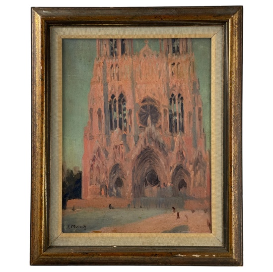 Oil on Canvas Painting of Cathedral Signed Bottom Left Edvard Munch -