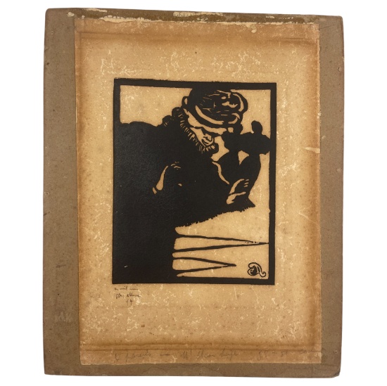 Antique Expressionist Woodcut 10" x 14"