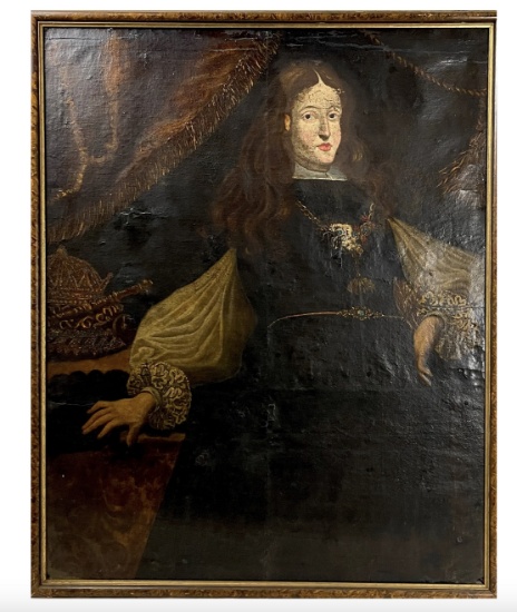 Antique Oil on Canvas Portrait Painting of King Charles II of Spain