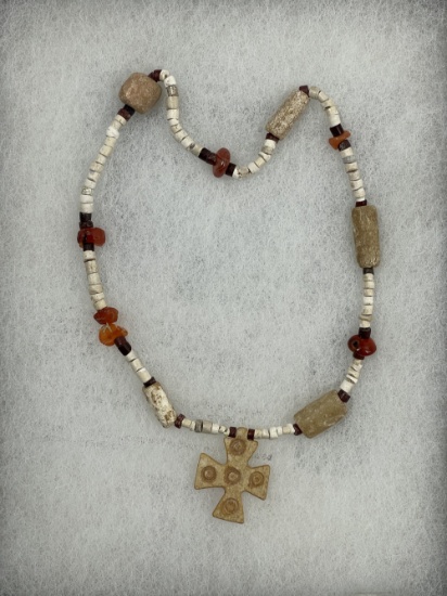 Ancient Mixed Stone and Bead Cross Necklace