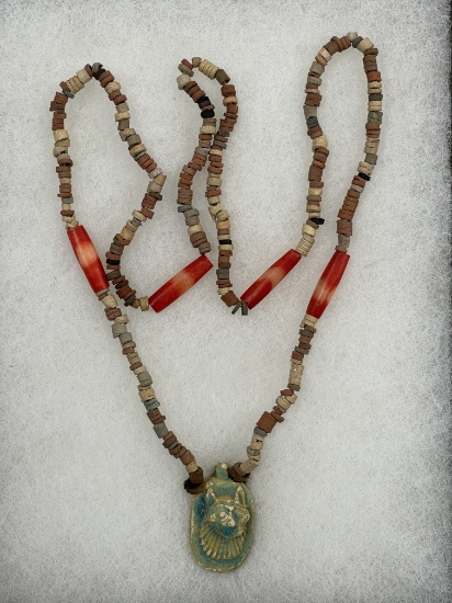 Ancient Stone Necklace with Cat Head Pendant