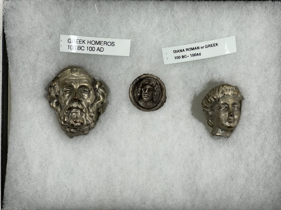 Ancient Greek Homeros and Diana Head Pendants