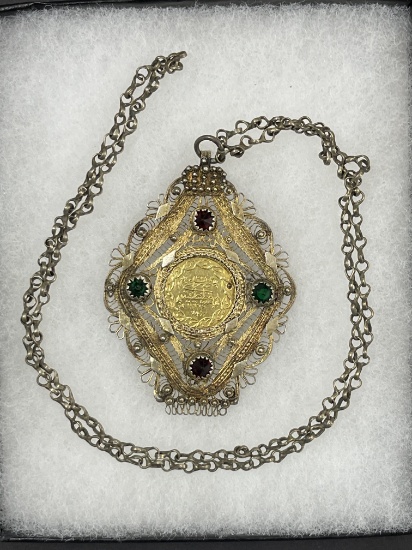 Islamic Bronze Silver Gold Gilt Necklace with Set Stones
