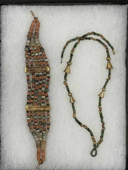 Ancient Stone Bead and Gold Bracelet and Necklace
