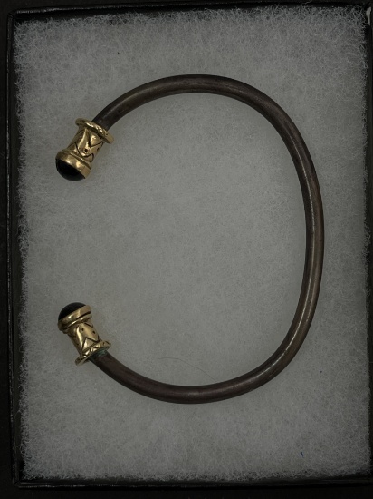 Antique Gold Silver Amethyst Stone Cuff Bracelet