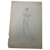 Christian Dior Fashion Design Sketch Pencil Drawing Signed & Dated