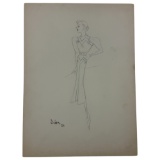 Christian Dior Fashion Design Sketch Pencil Drawing Signed & Dated