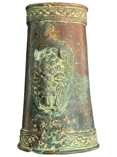 Antique African Bronze Large Arm Bracelet Cuff with Carved Panther/Jaguar Head