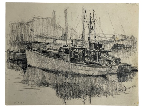 Frank Weston Benson (1862-1951) - Signed Pencil Maritime Art Drawing, Dated 1948