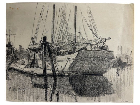 Frank Weston Benson (1862-1951) - Signed Pencil Maritime Art Drawing, Dated 1949