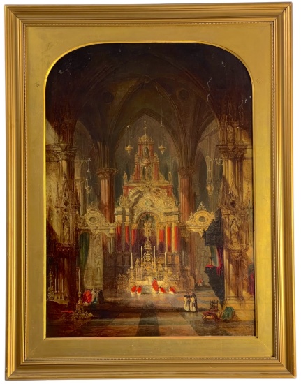 David Roberts, R.A. (1796-1864) - Interior of a Church Oil on Canvas, Signed Dated 1849