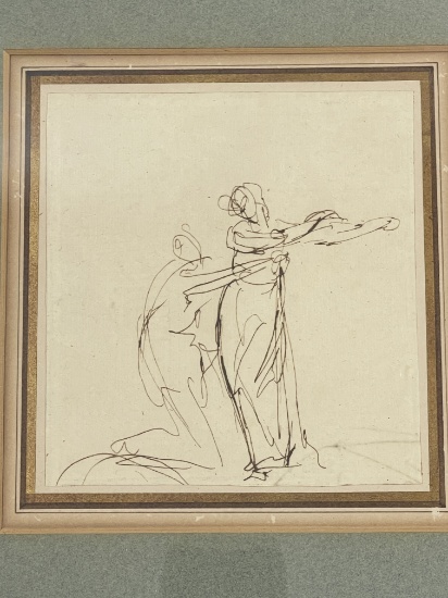 George Romney (1734-1802) - c. 1779 Pen/Ink Drawing Sketch on Paper