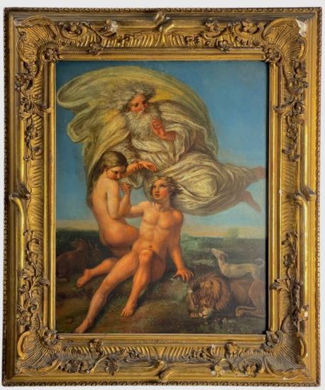 Giulio Pippi, called Giulio Romano - "The Creation of Eve" Oil on Panel