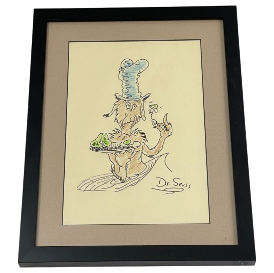 Dr Seuss (1904-1991) Drawing of Grinch Signed Lower Right 12"x15.5"