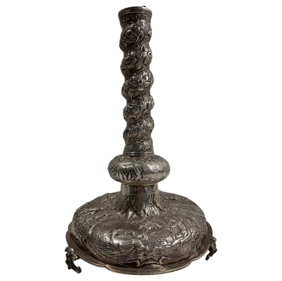 Antique 950 Silver Candlestick Holder with Intricate Design