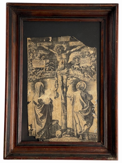 Hans Brosamer Etching - Christ on the Cross Between the Virgin Mary and St. John