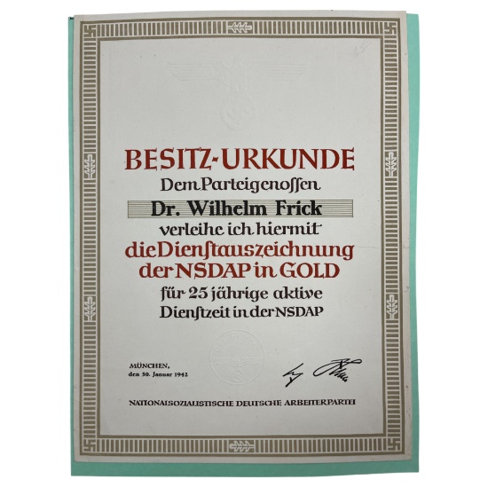 WW2 German 1942 National Socialist German Workers' Party Invitation Signed by Adolf Hitler