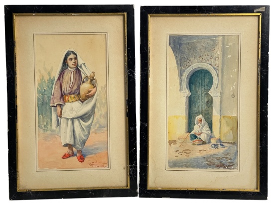 Enrique Marin - Watercolor on Paper, Pair of Paintings