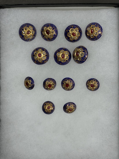 Traditional Indian Meenakari Buttons with Set Stones