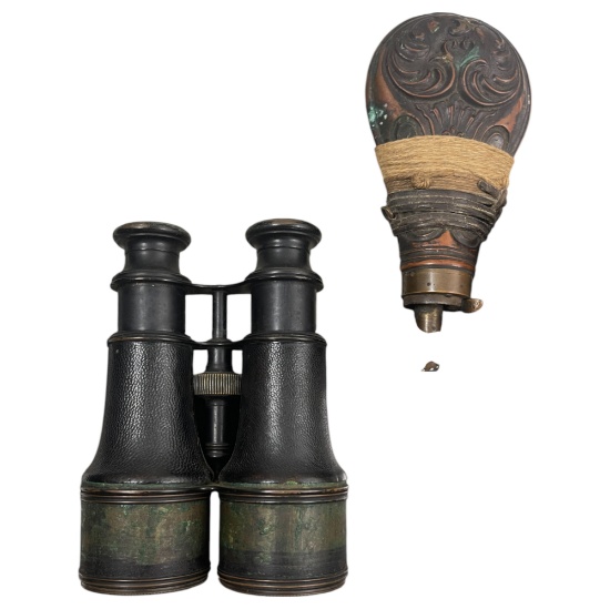 James C. Bartlett US Civil War Union 2nd Lieutenant Ambrotype Photo, Binoculars and Powder Flask