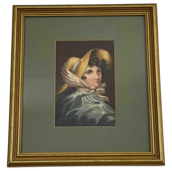 Antique Watercolor Portrait of Young Woman