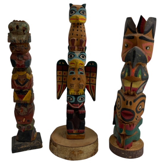 Native American Northwest Coast Wood Carved Totem Poles