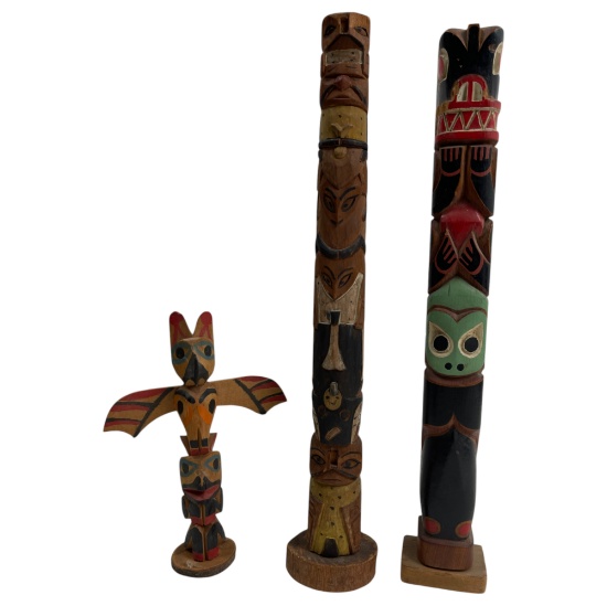 Native American Northwest Coast Wood Carved Totem Poles