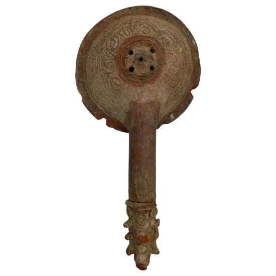 Ancient Pre Columbian Ladle Teracotta Clay Dragon Handle Carved