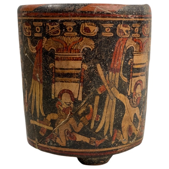 Mayan Ulua Valley Polychrome Pottery Cylinder