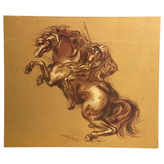 Umberto Romano, Man on Horseback Lithograph with Gouache Embellishment
