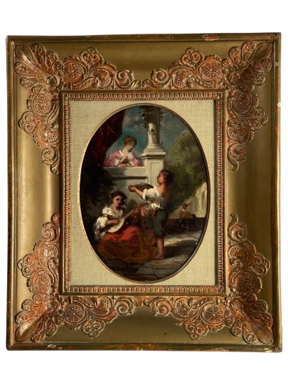 Narcisse Virgilio DÃ­az - Oil on Wood Panel Serenade Painting