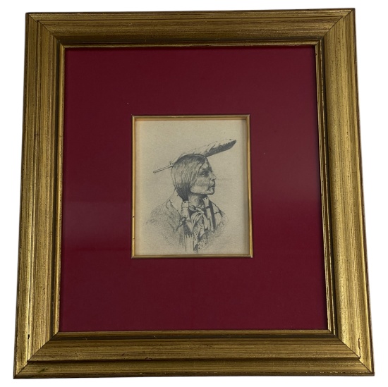 Charles Marion Russell (1864-1926) - Pencil Signed and Drawn Side Profile of Native American Indian
