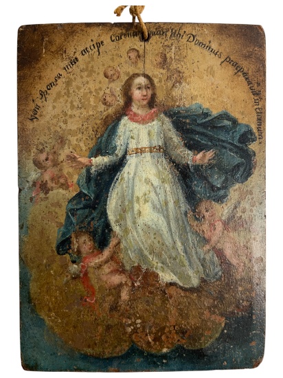 Antique 17th/18th Century Spanish Icon Painting The Immaculate Conception