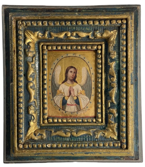 Antique Russian Oil on Wood Panel Hand Painted Icon