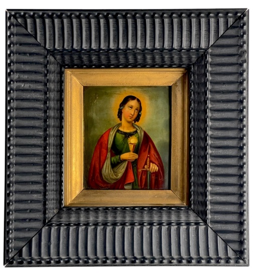 Antique Russian Oil on Wood Panel Hand Painted Icon