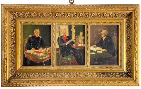 American 19th Century Oil on Wood Triptych Painting of Three Civil War Generals