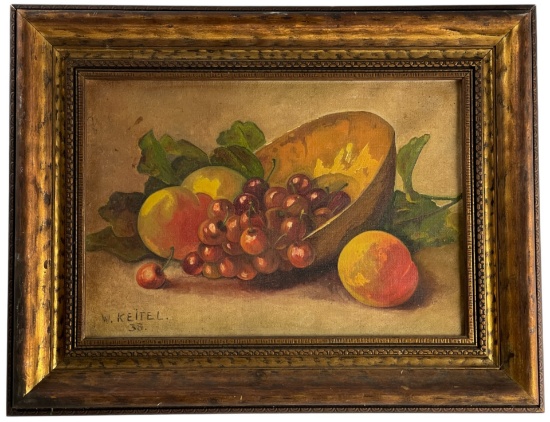 Oil on Canvas Still Life Fruit Bowl Painting Signed and Dated W. Keitel 1938