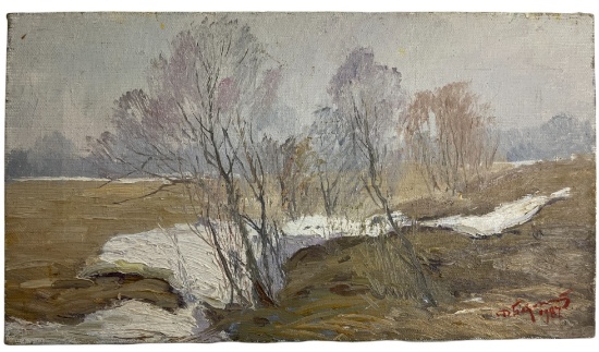 Oleksiy Bednoshey (Ukranian) - "The Last Snow" Oil on Canvas 1987