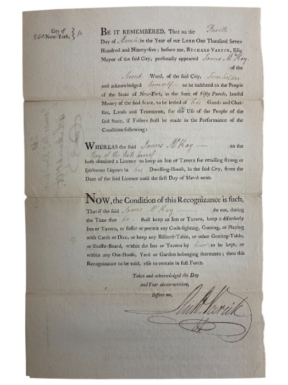 Richard Varick (1753-1831) Former NY Attorney General Hand-Signed Letter Dated March 4, 1795