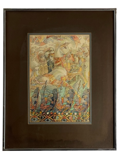 Ricardo Zapien De La Loza (Colombian) - Ink and Watercolor Original Cubist Painting