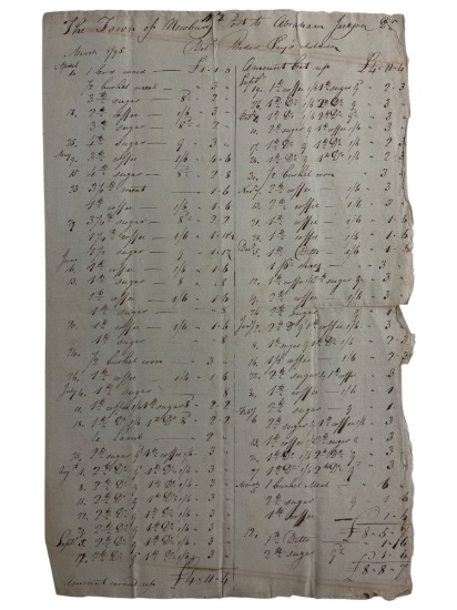 Antique 1795 Handwritten Bill From Town of Newbury to Abraham Jackson