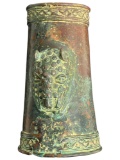Antique African Bronze Large Arm Bracelet Cuff with Carved Panther/Jaguar Head