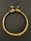 Ancient Islamic Bird Turquoise Cuff Bracelet Mixed Metal