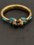 Ancient Islamic Bird Turquoise Cuff Bracelet Mixed Metal