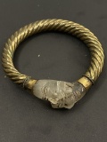 Ancient Greek Roman Carved Stone Ram Head Cuff Bracelet Mixed Metal